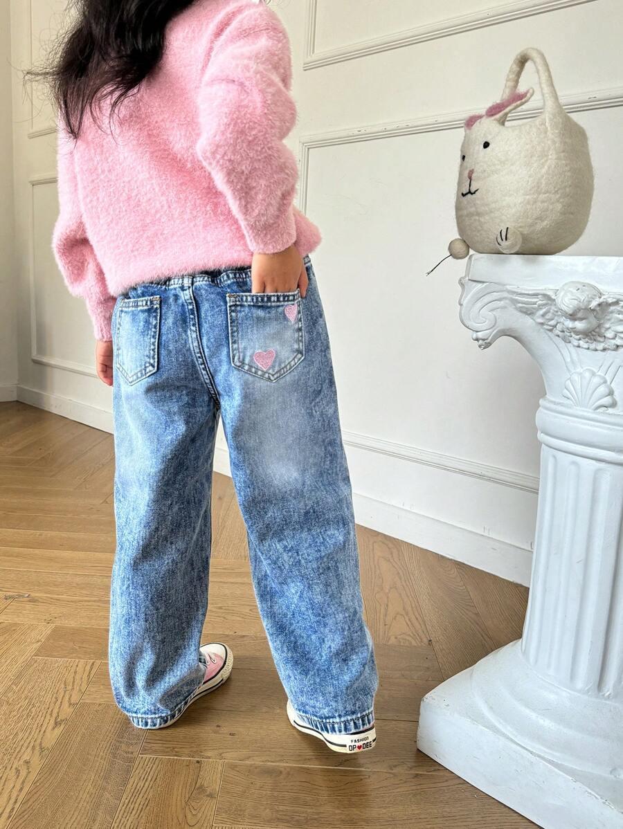 niebieskie spodnie jeans haft serca