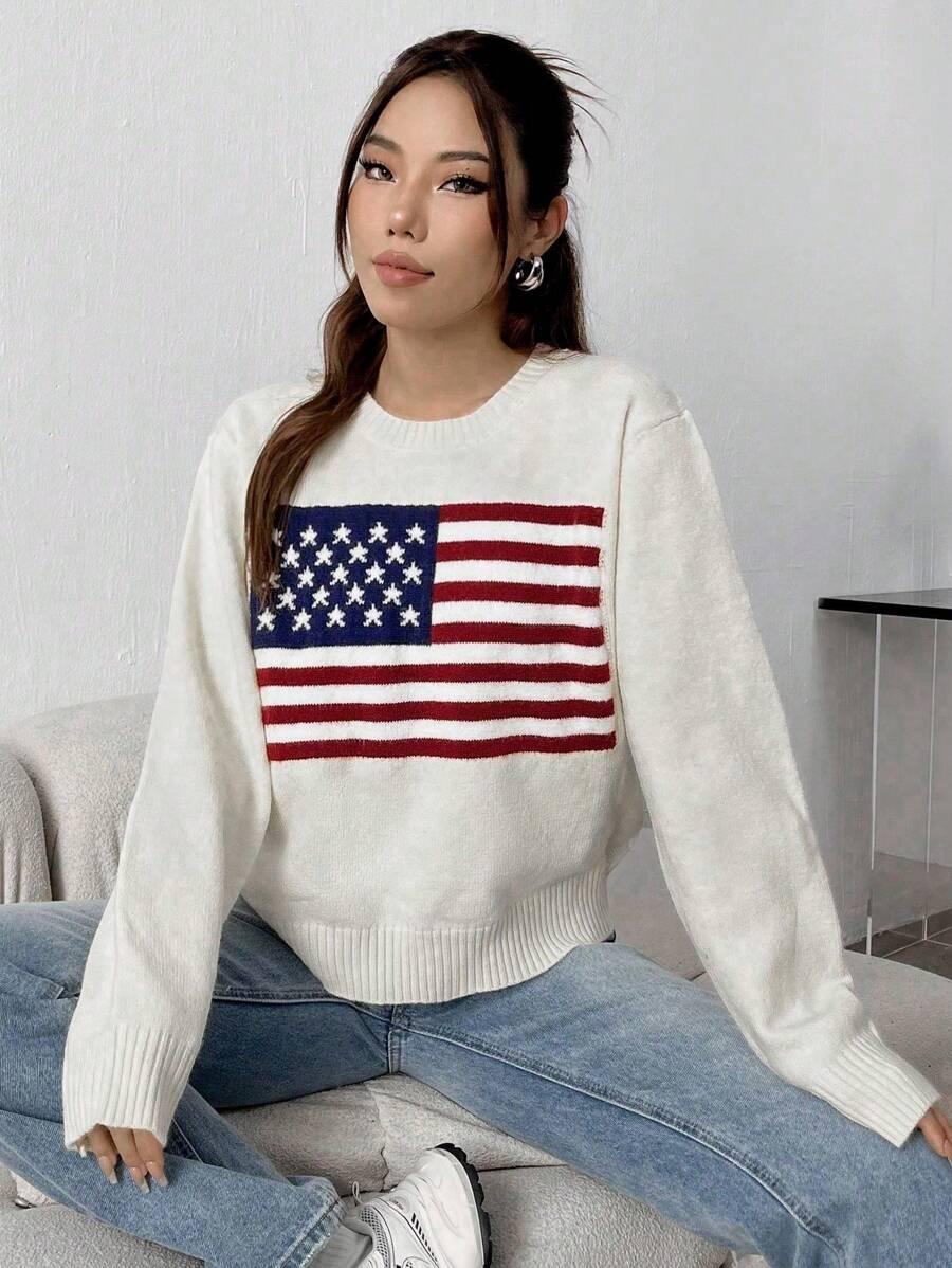 SWETER OKRĄGŁY DEKOLT PRINT