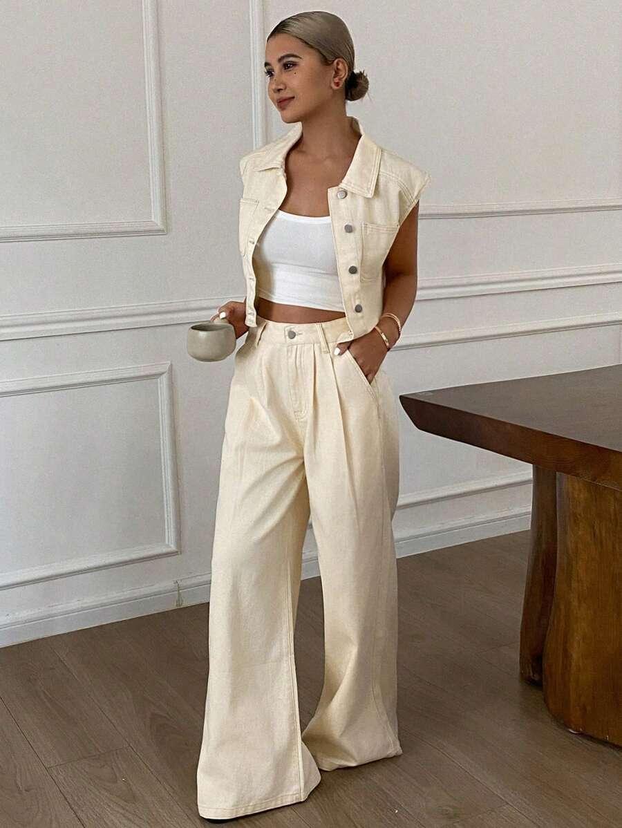 komplet kamizelka spodnie jeans