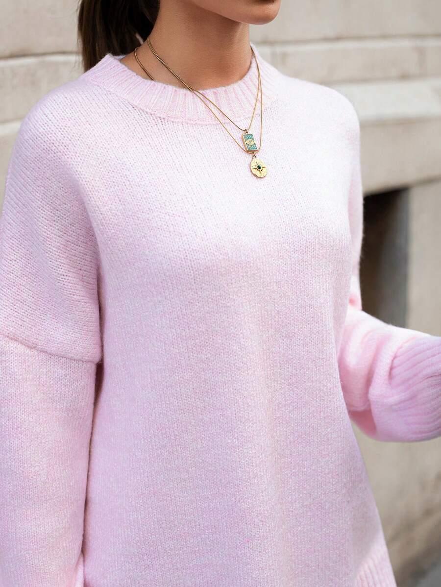 RÓŻOWY DZIANINOWY SWETER 