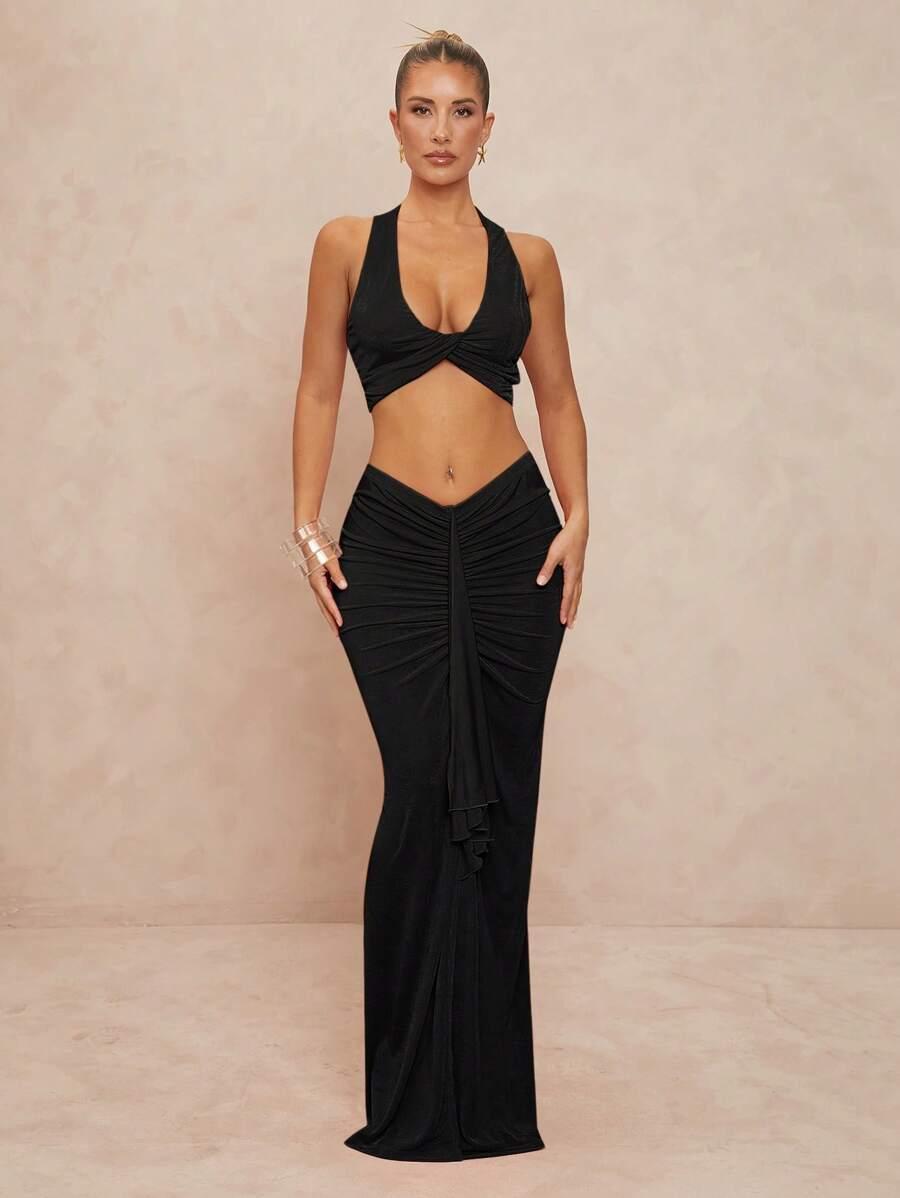 czarny crop top splot