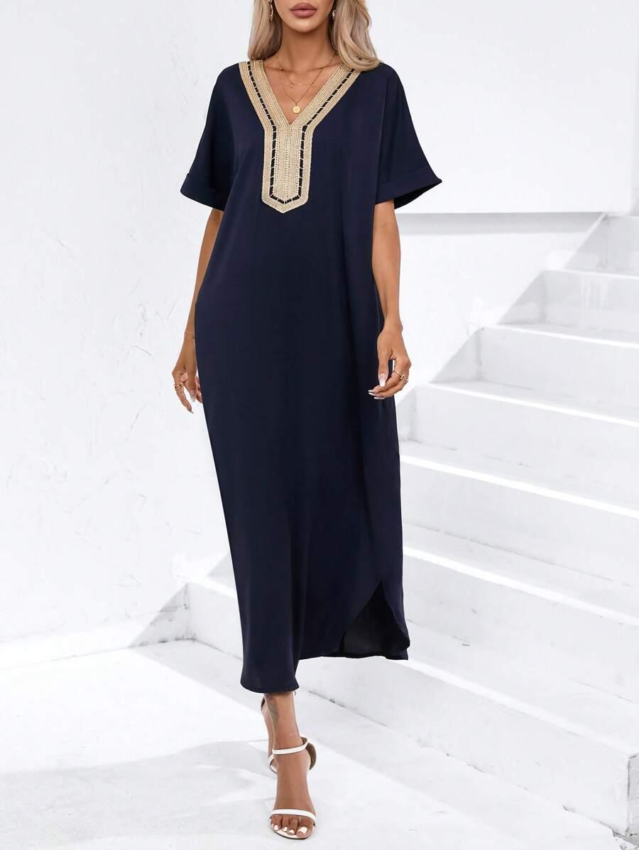 GRANATOWA SUKIENKA V-NECK