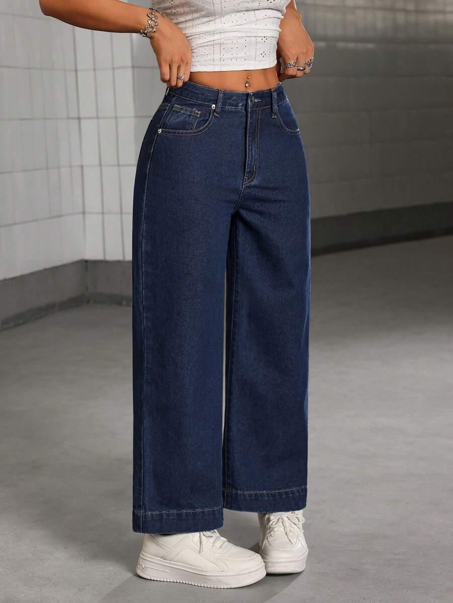 GRANATOWE SPODNIE JEANS 