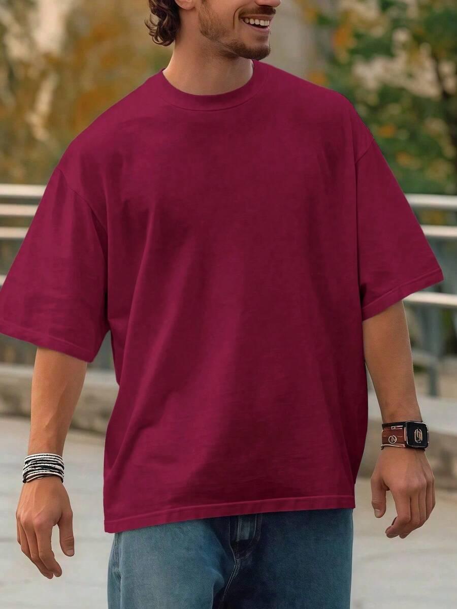 bordowy t-shirt okrągły dekolt