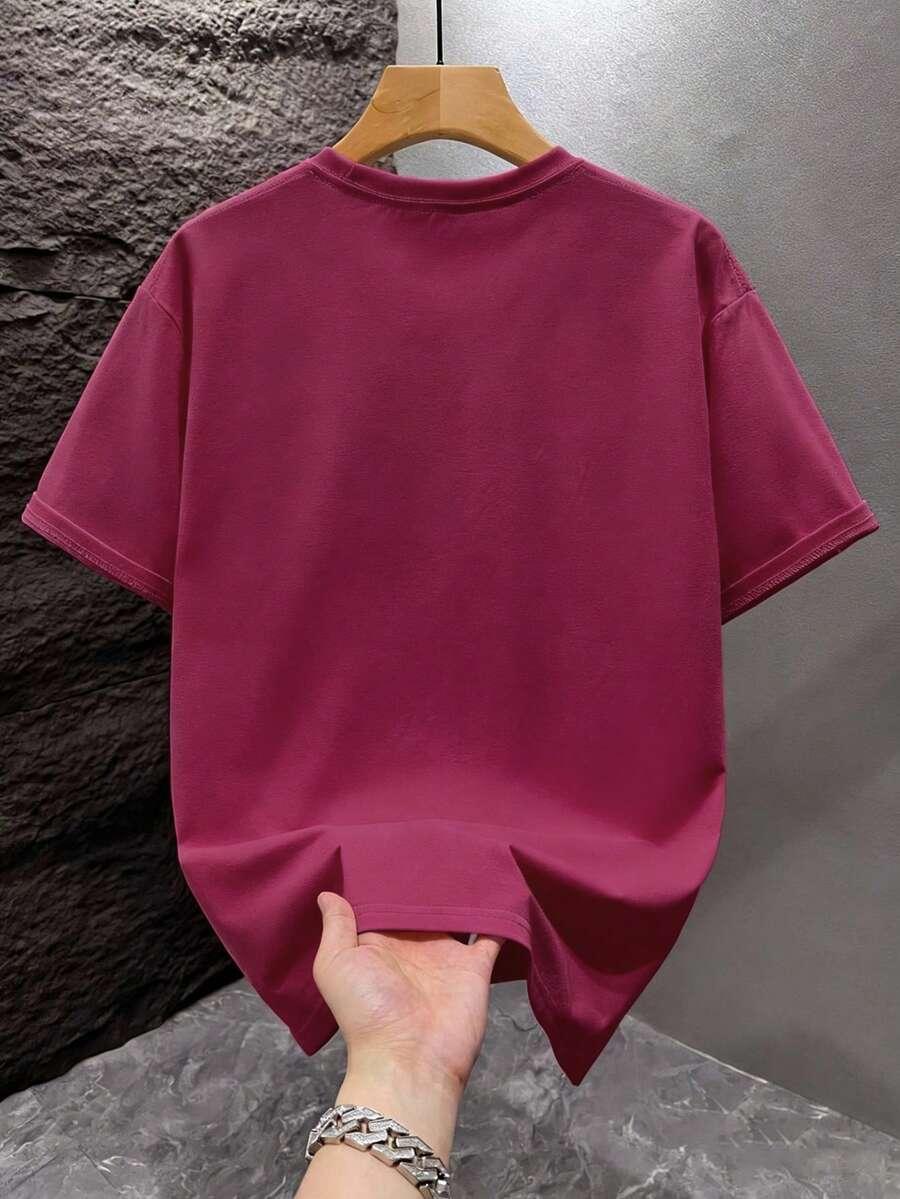 bordowy t-shirt okrągły dekolt