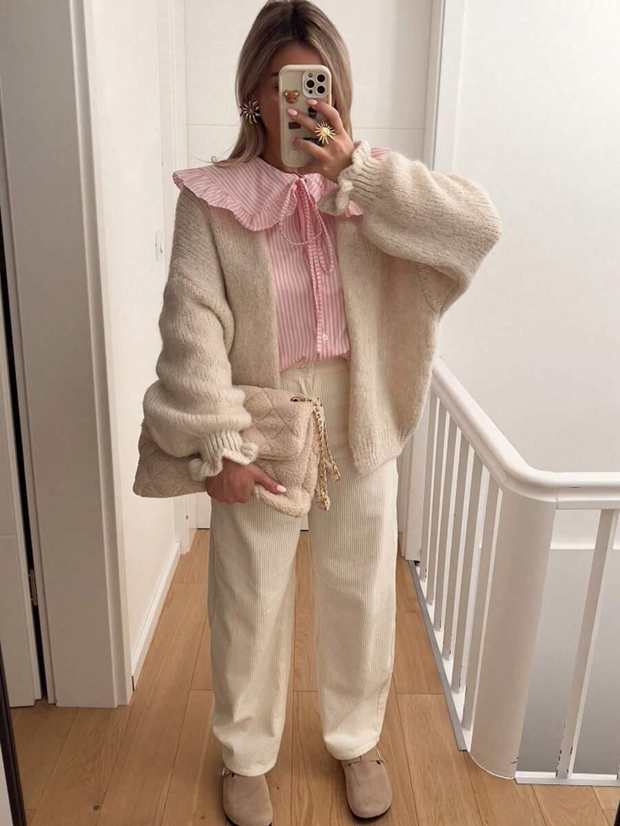 BEŻOWY dzianinowy SWETER 
