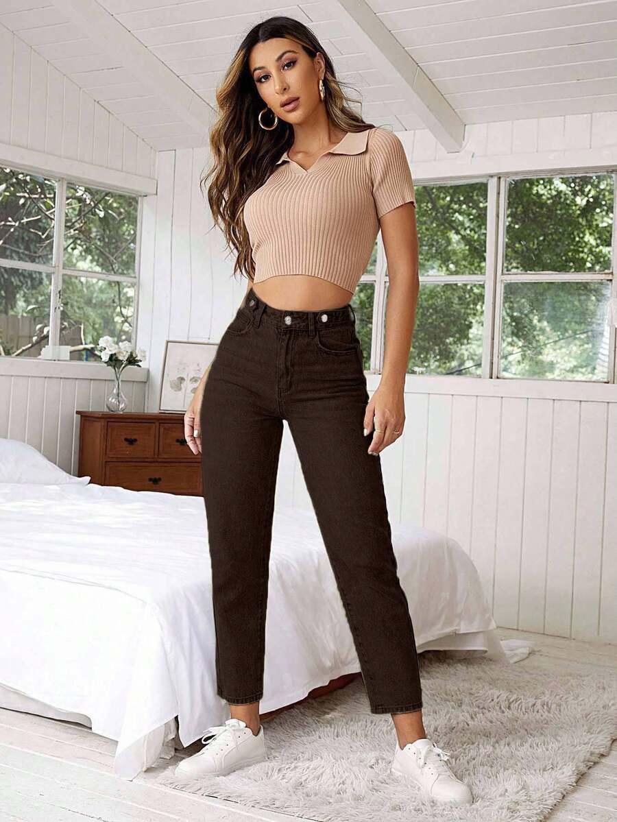 BRĄZOWE SPODNIE JEANS
