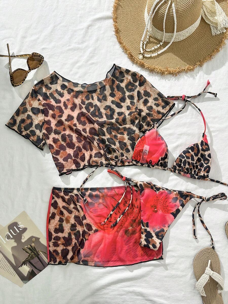 4-CZĘŚCIOWY STRÓJ KĄPIELOWY ANIMAL PRINT KOMPLET