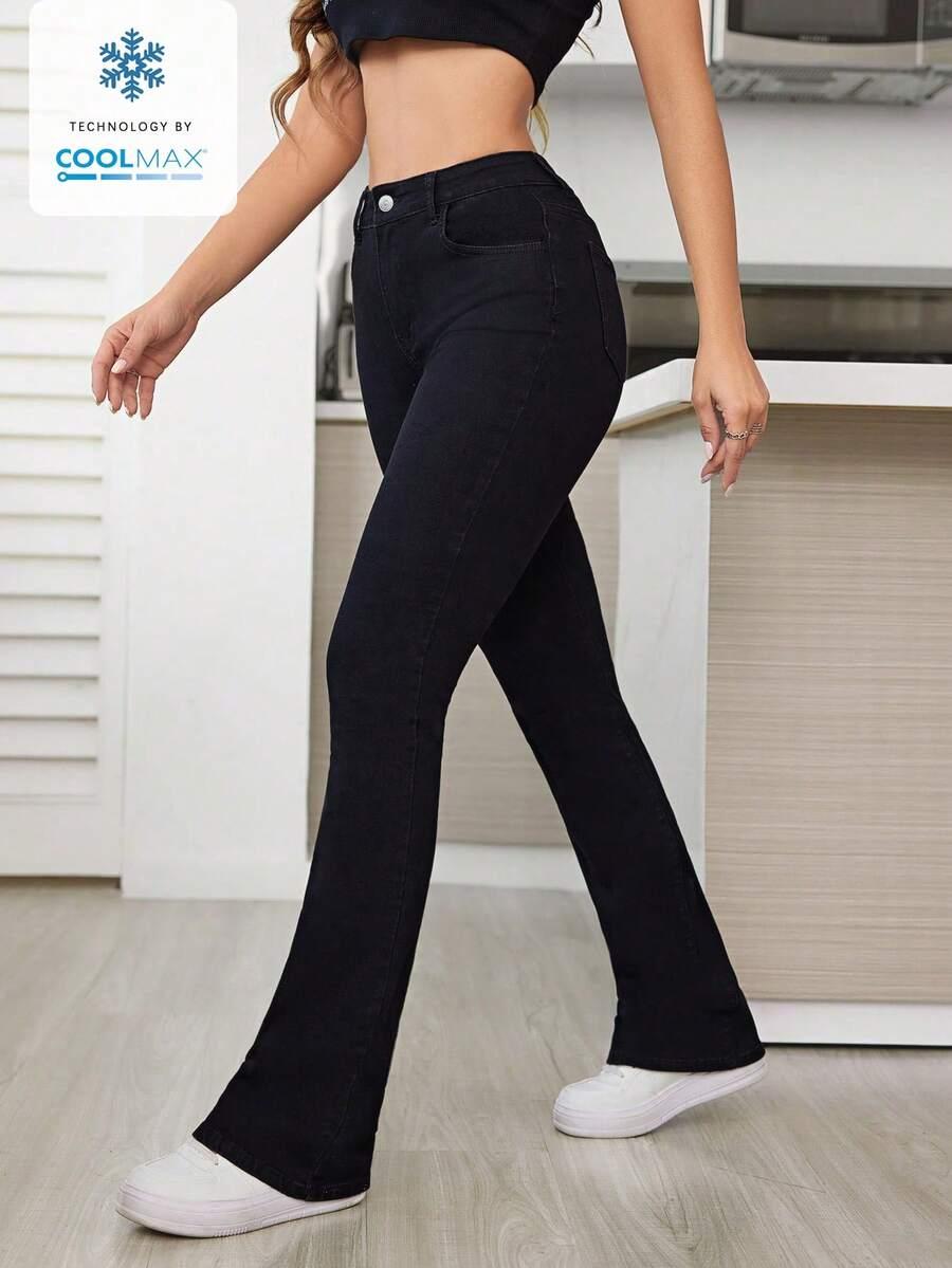 czarne spodnie jeans wysoki stan prosta nogawka