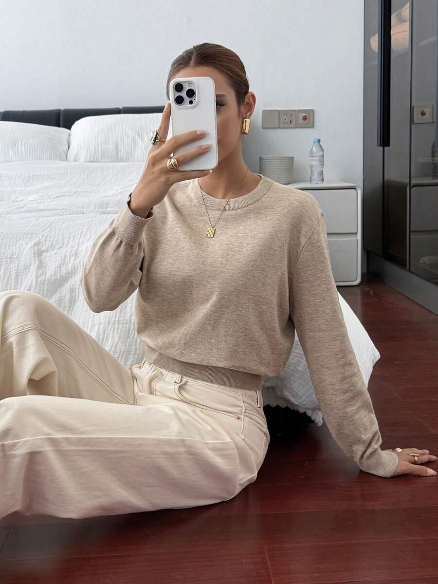 BEŻOWY SWETER DŁUGI RĘKAW