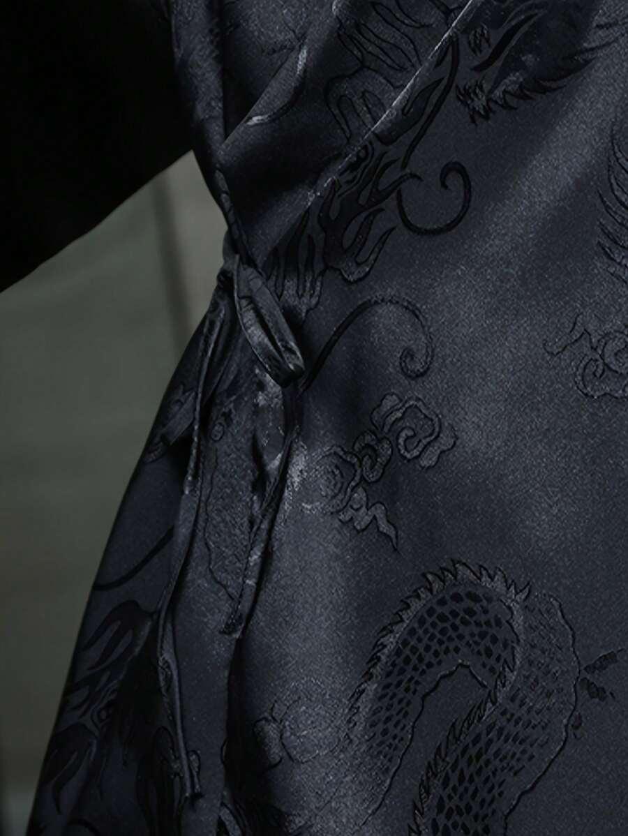 czarna koszula kimono wiązanie 