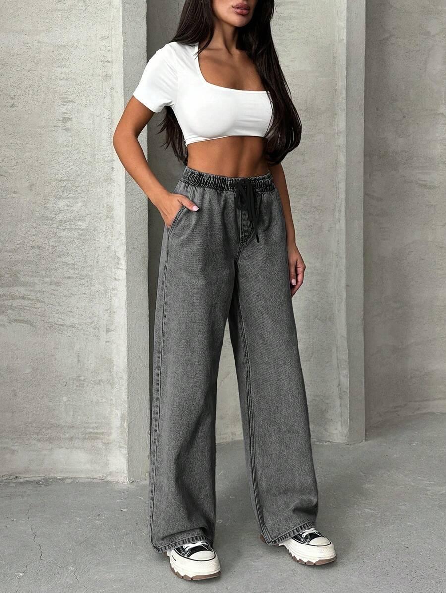 SZARE PROSTE JEANSY