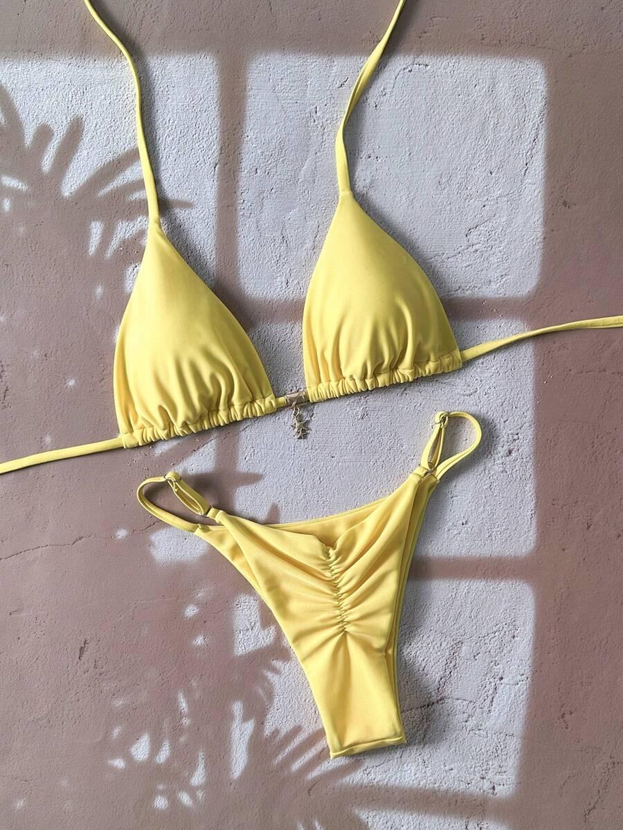 żółta góra od bikini zdobienie 