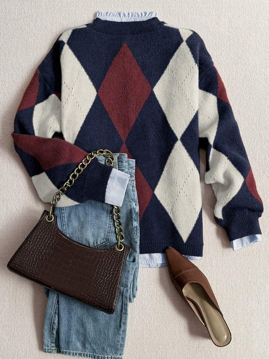 dzianinowy sweter wzór paski 