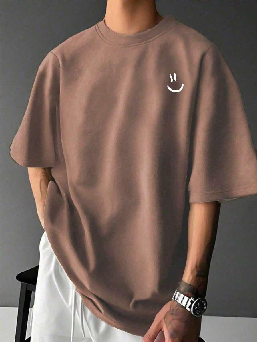 beżowy t-shirt nadruk