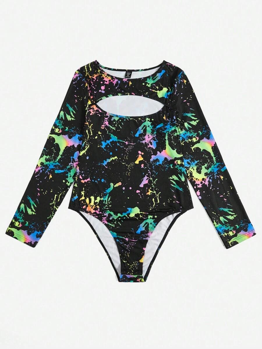 body długi rękaw print wycięcie