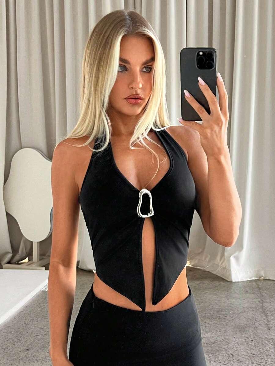 CZARNY TOP ODKRYTE PLECY 