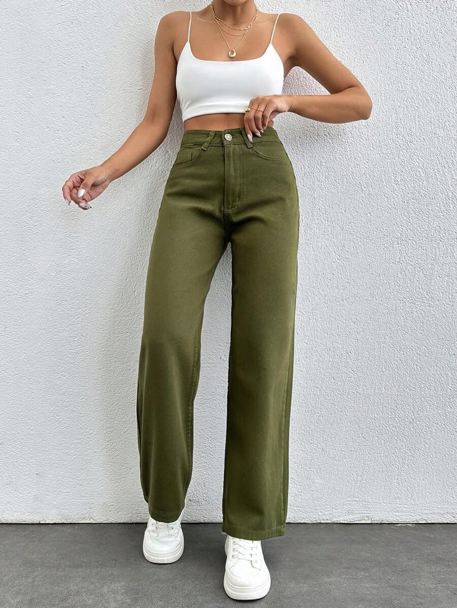 KREMOWE PROSTE SPODNIE JEANS