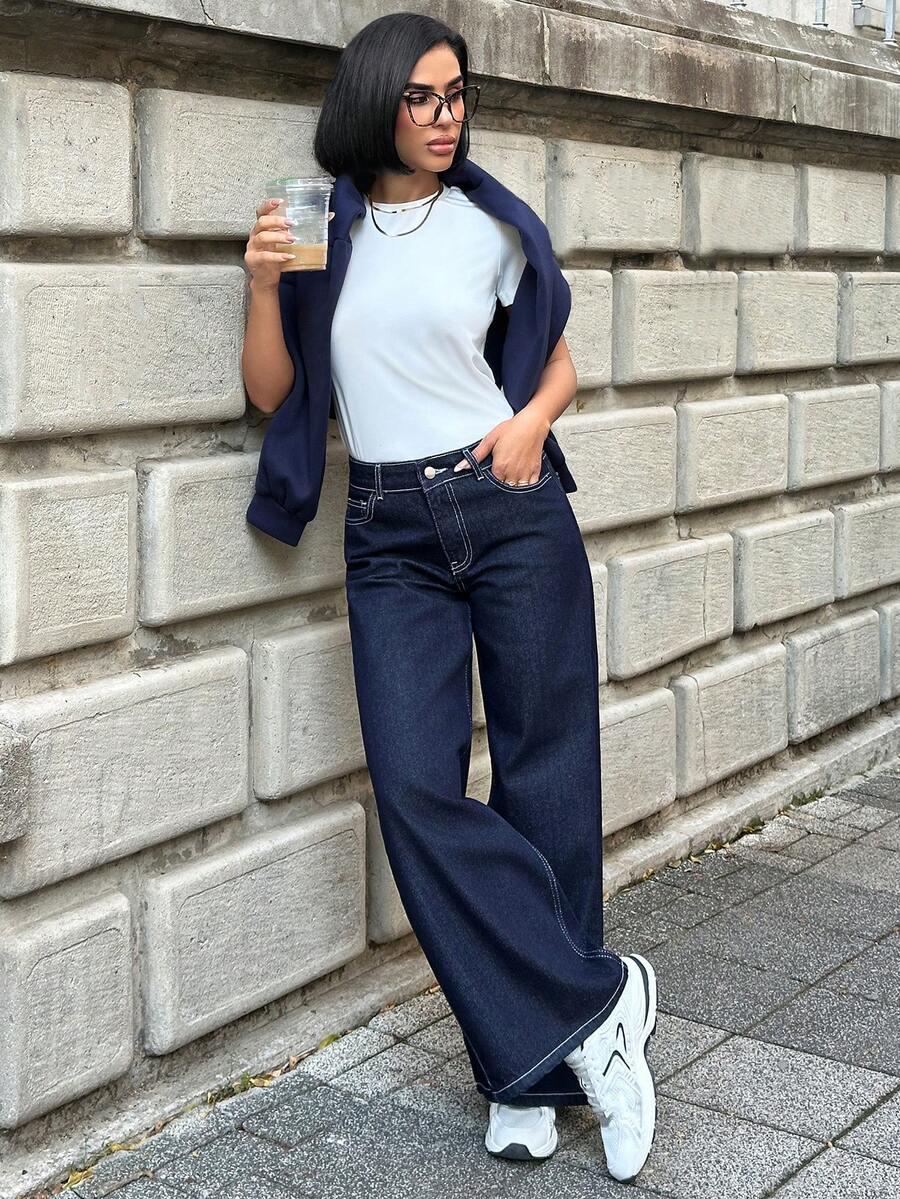 GRANATOWE SPODNIE JEANS 