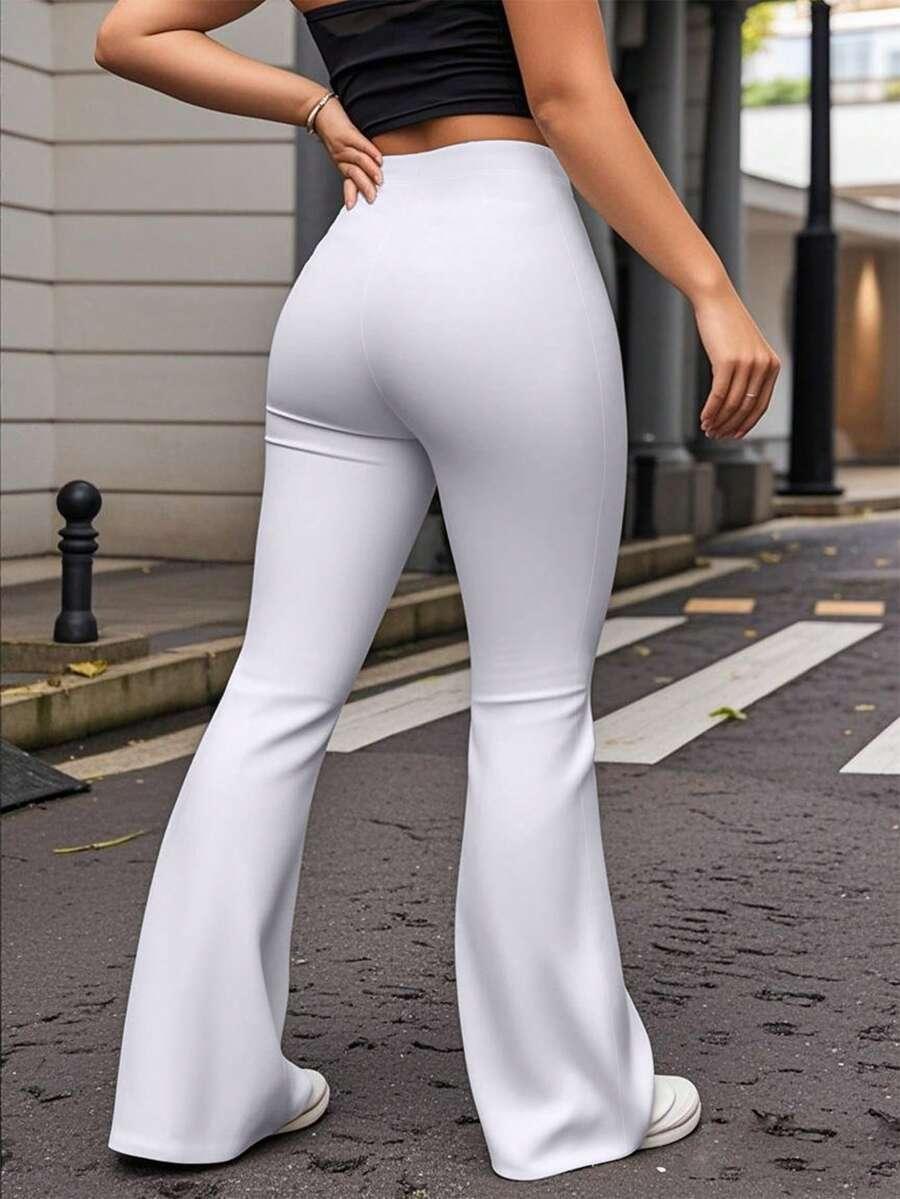 białe spodnie z gumką w pasie flare casual