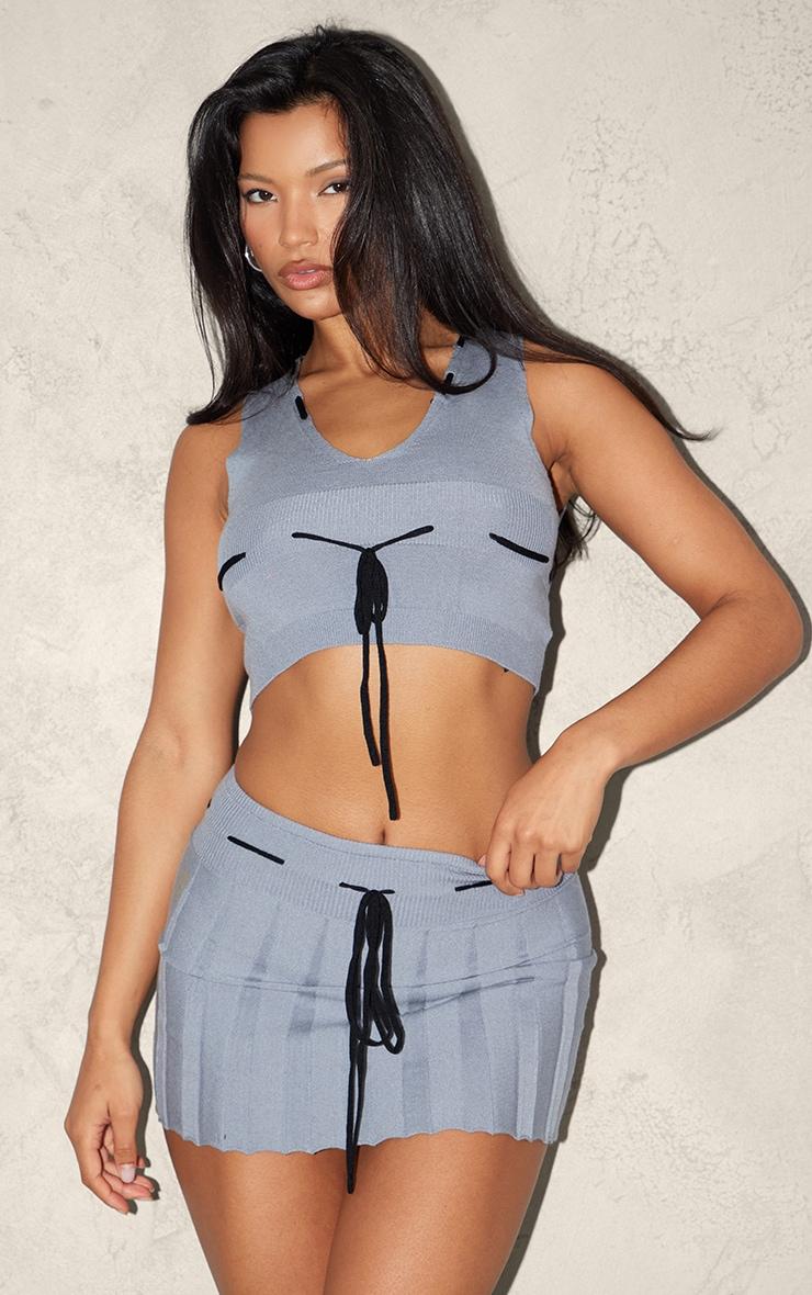 dzianinowy szary crop top wiązanie