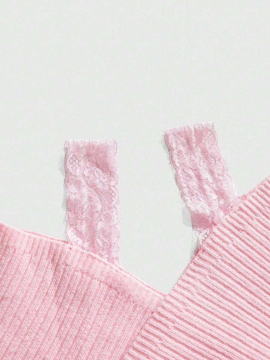 różowy sweter koronka 