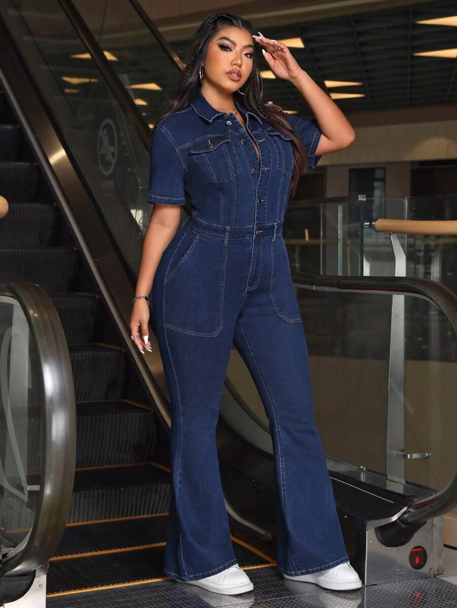 kombinezon jeans krótki rękaw