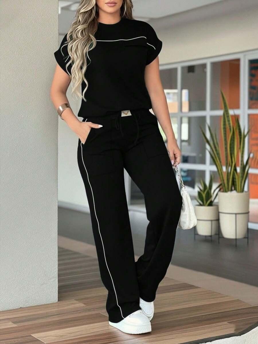 czarny t-shirt spodnie komplet