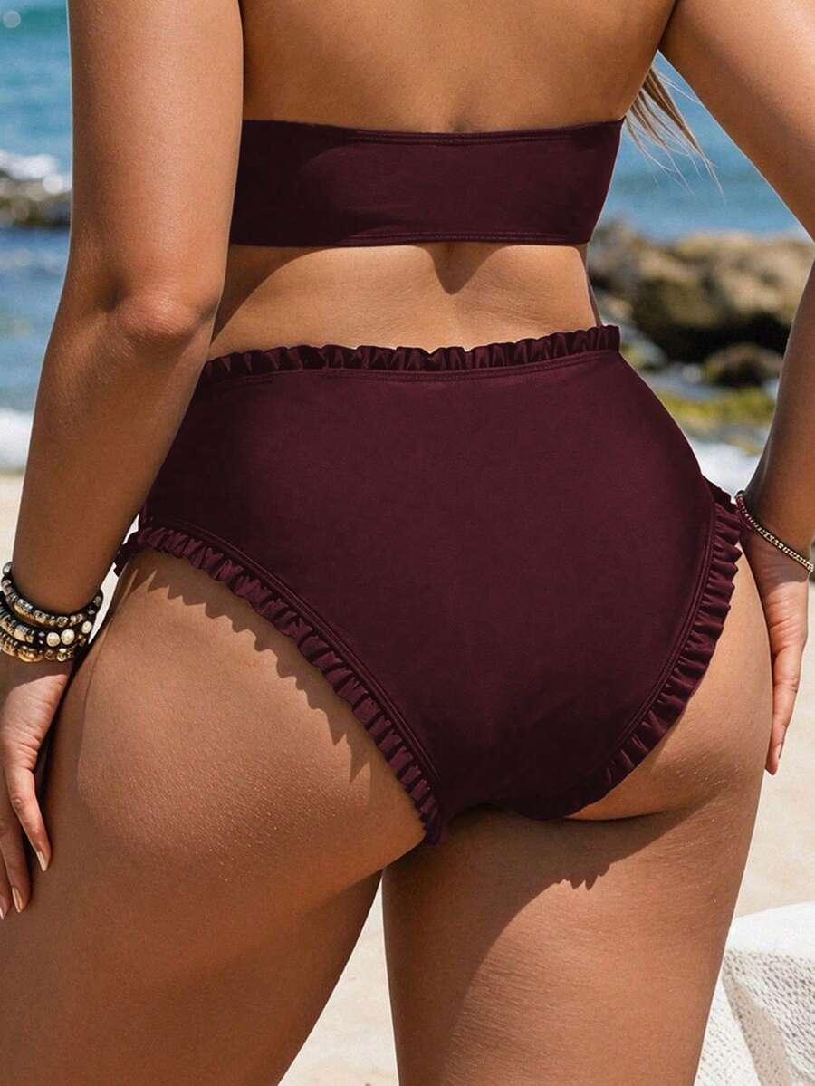 bordowy dół od bikini falbanki