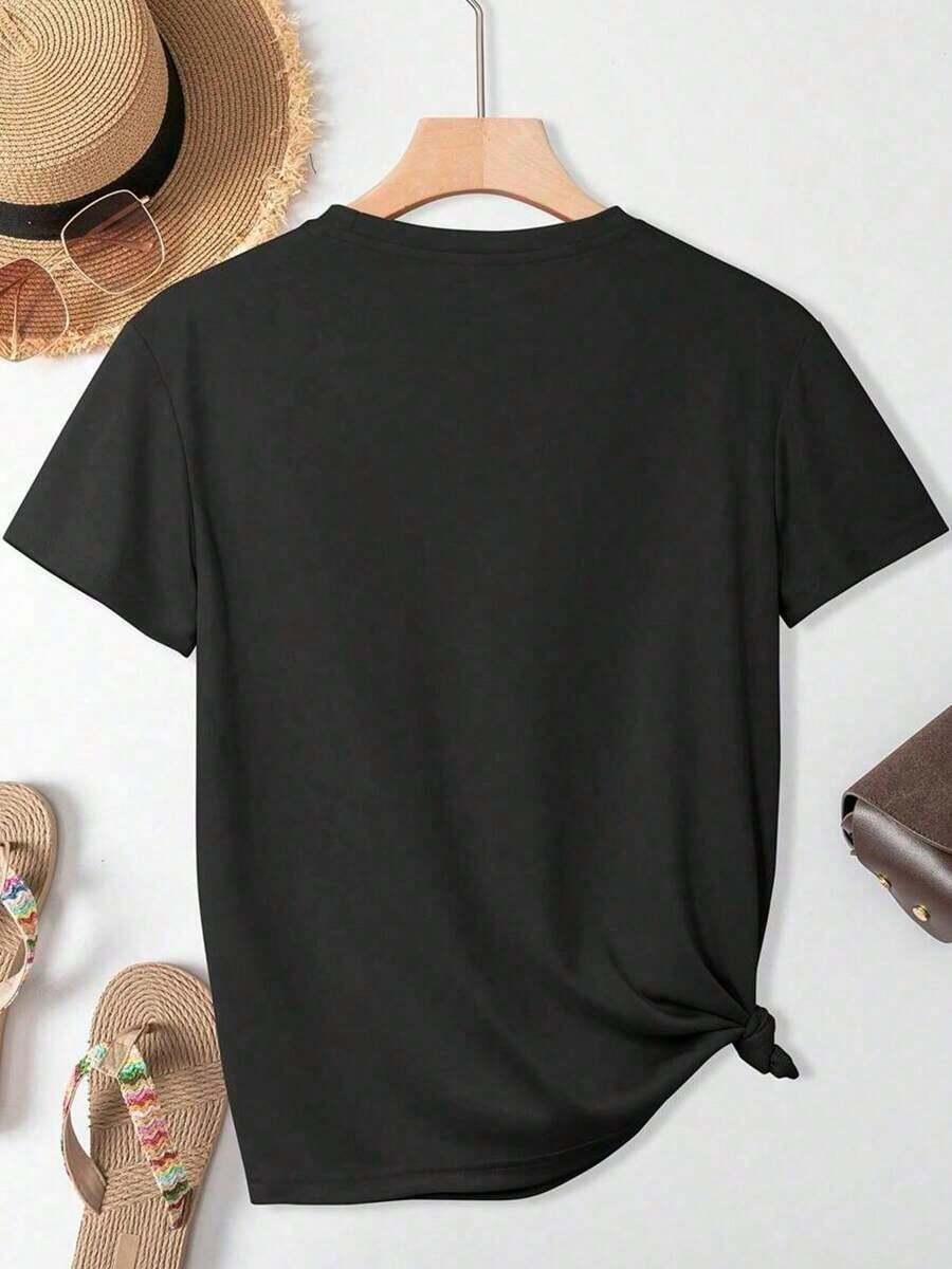 czarny t-shirt Styl lat 90. nadruk okrągły dekolt