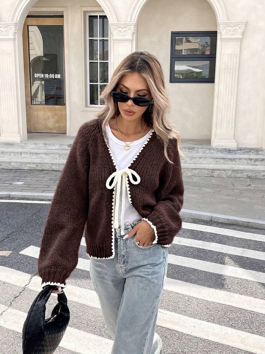 BRĄZOWY SWETER WIĄZANIE