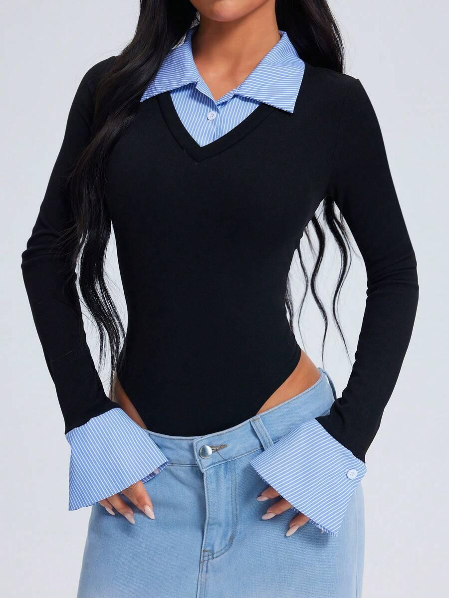 czarne BODY ŁĄCZENIE KOŁNIERZYK