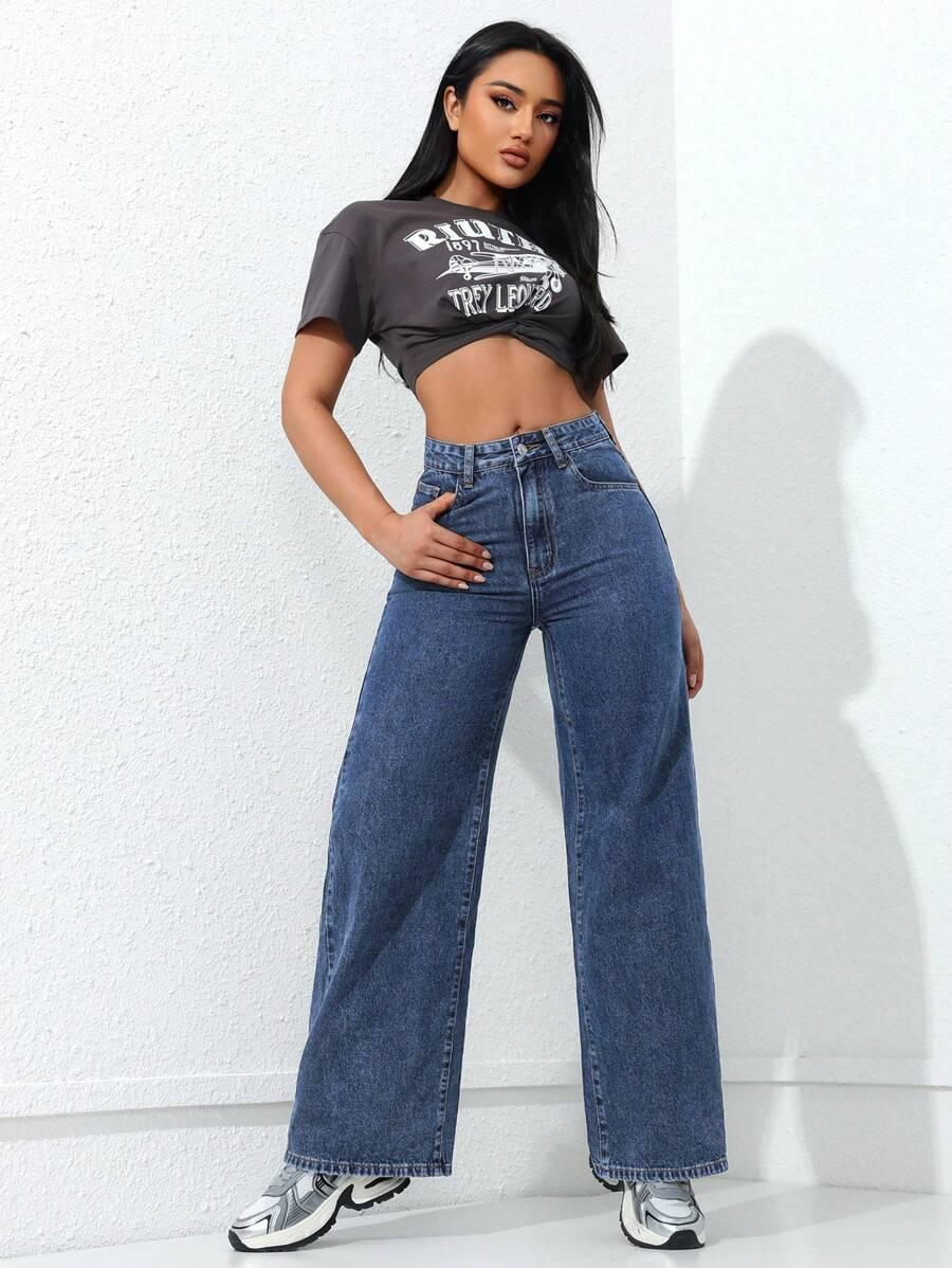 NIEBIESKIE SPODNIE JEANS PROSTA NOGAWKA