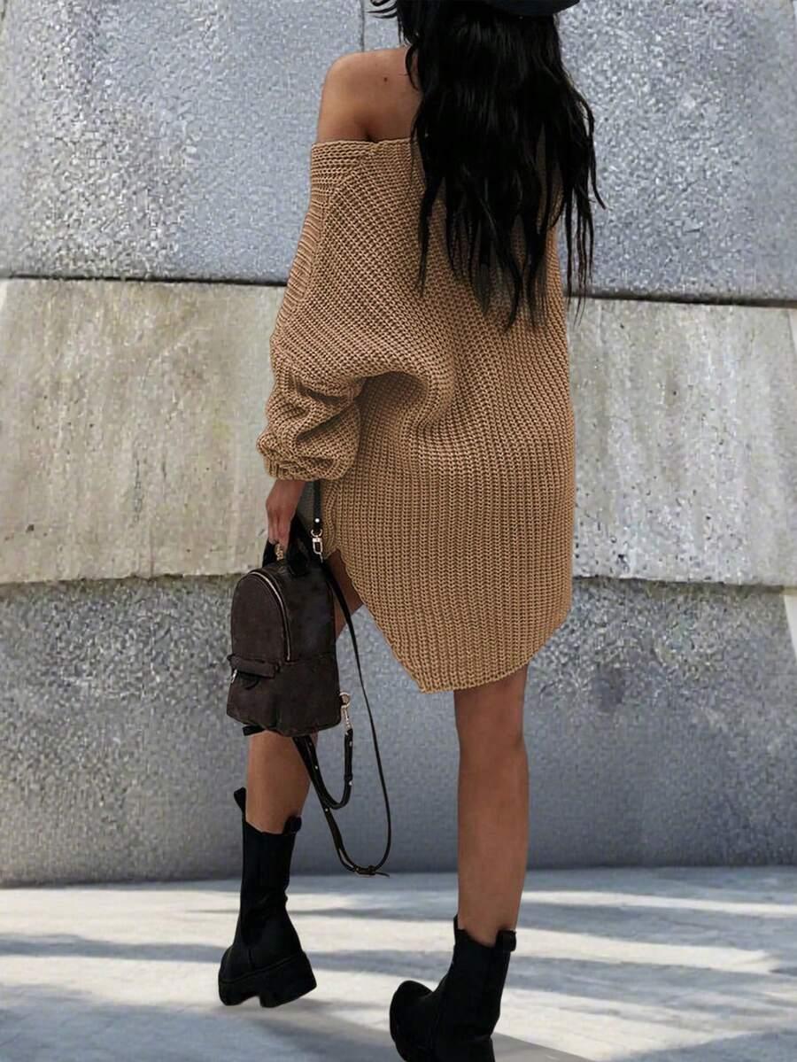 DZIANINOWA MINI SUKINEKA V NECK