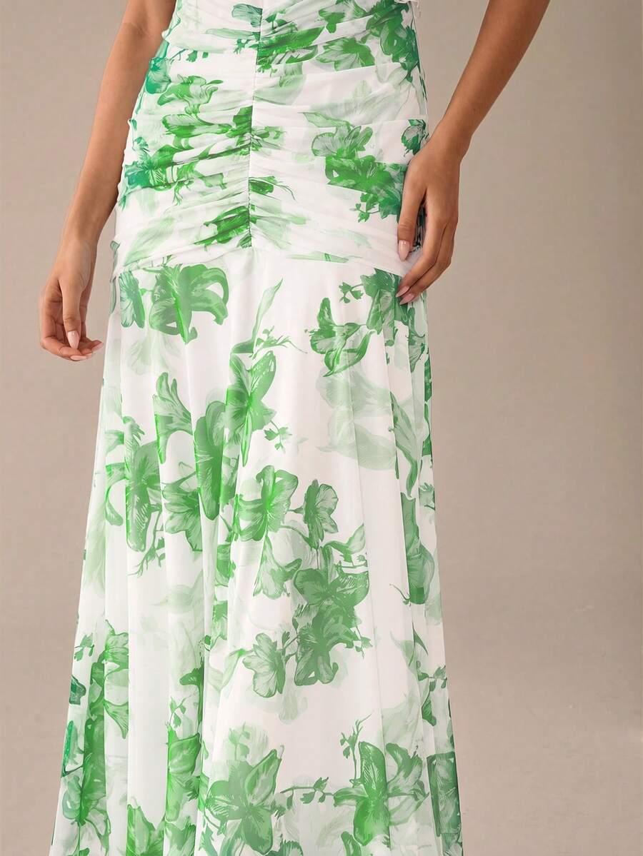 sukienka maxi krótki rękaw print