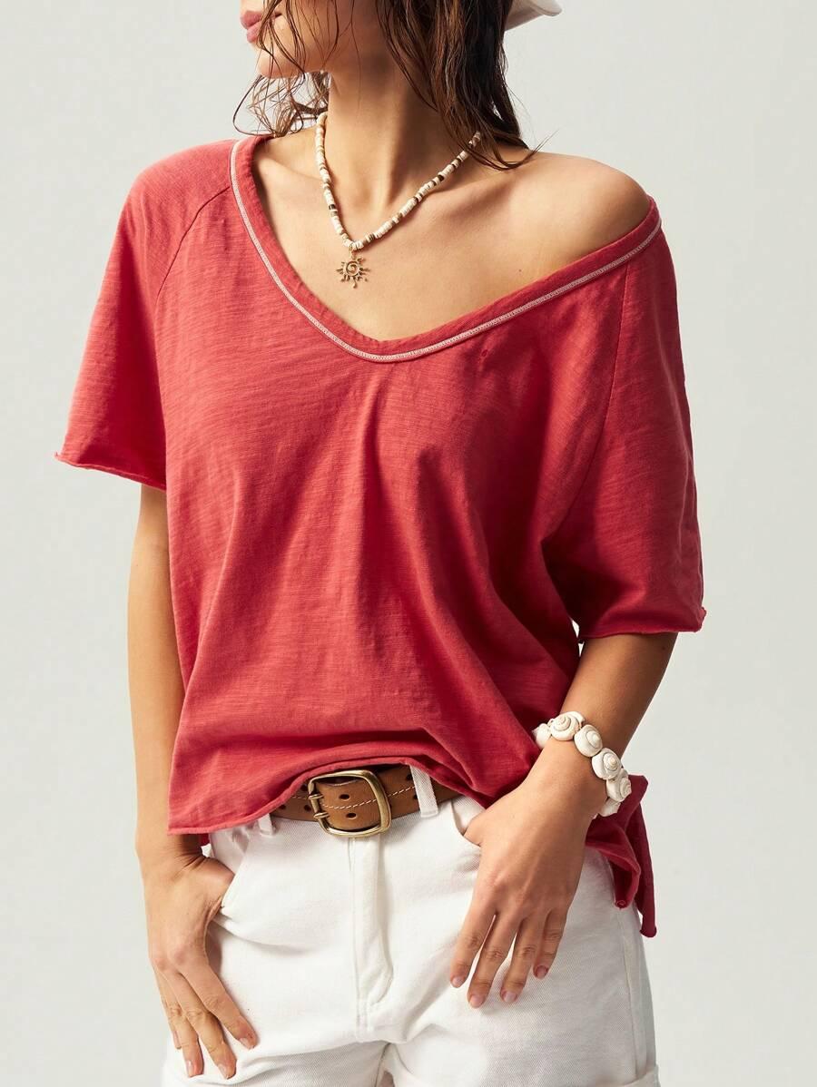 bluzka z krótkim rękawem v-neck