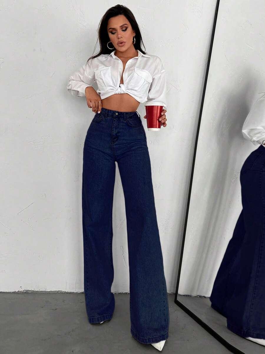 GRANATOWE SPODNIE JEANS