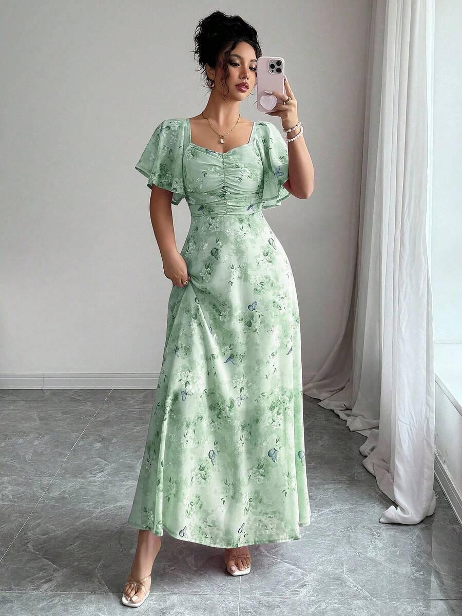 zielona sukienka maxi w kwiaty