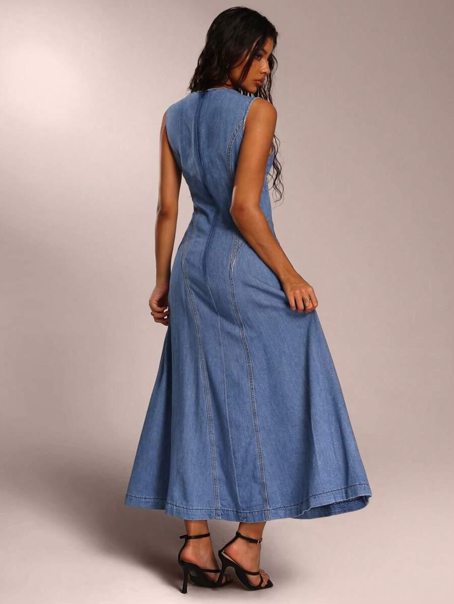 NIEBIESKA MAXI SPÓDNICA JEANS 