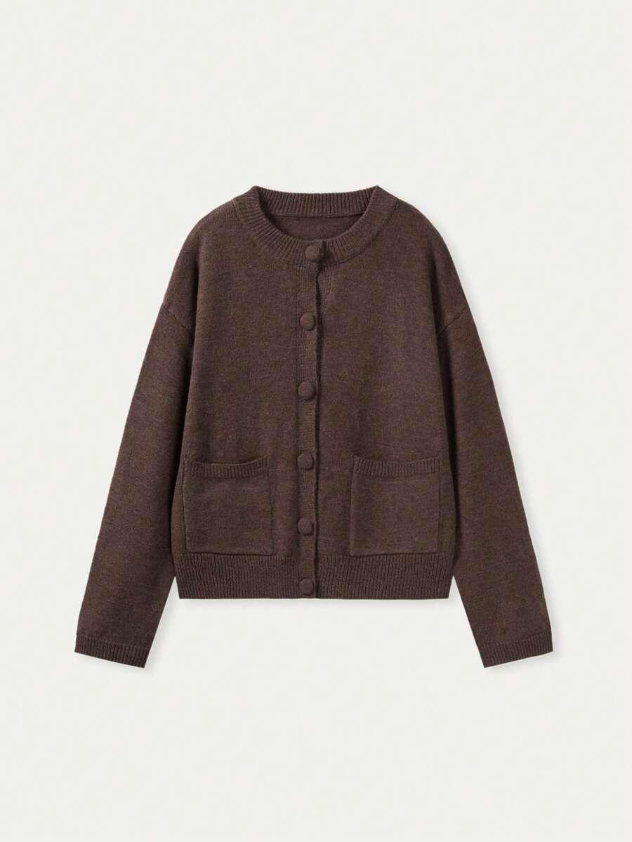 BRĄZOWY SWETER GUZIKI