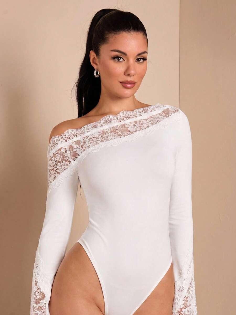 BIAŁE BODY DŁUGI RĘKAW KORONKA