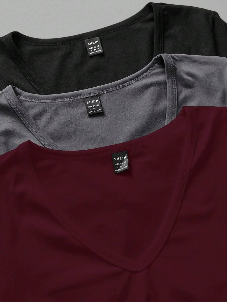 bluzka długi rękaw basic v-neck 3-pack