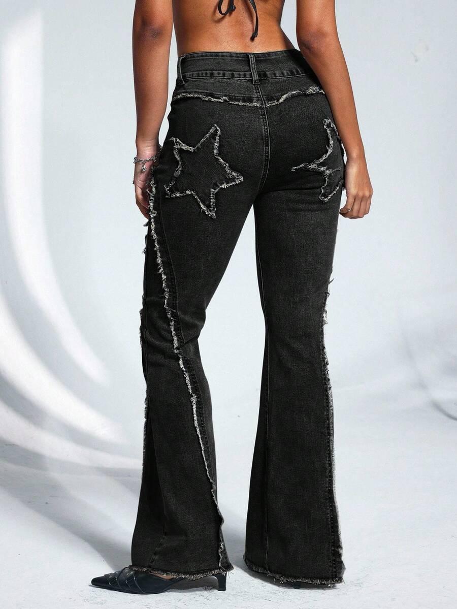 czarne spodnie jeans dzwony