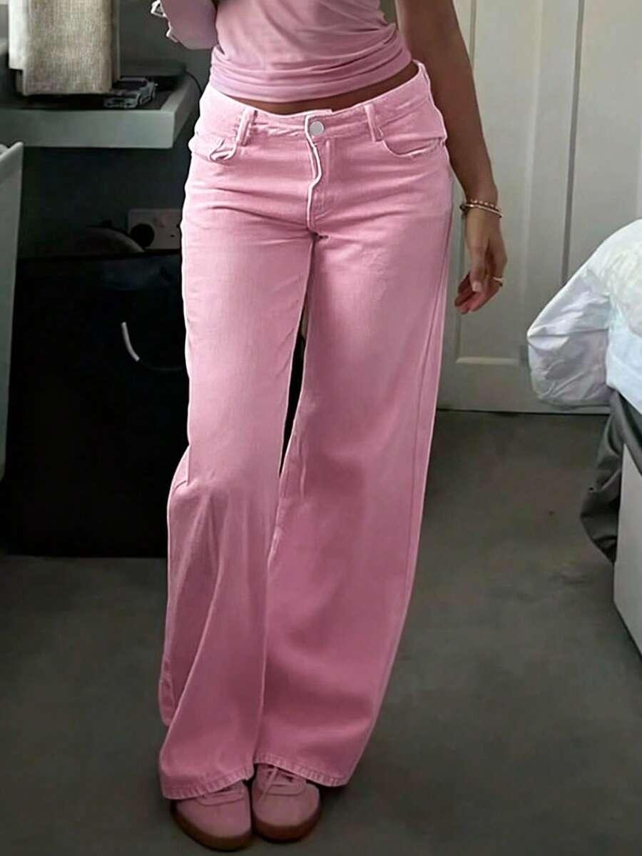 różowe spodnie jeans 