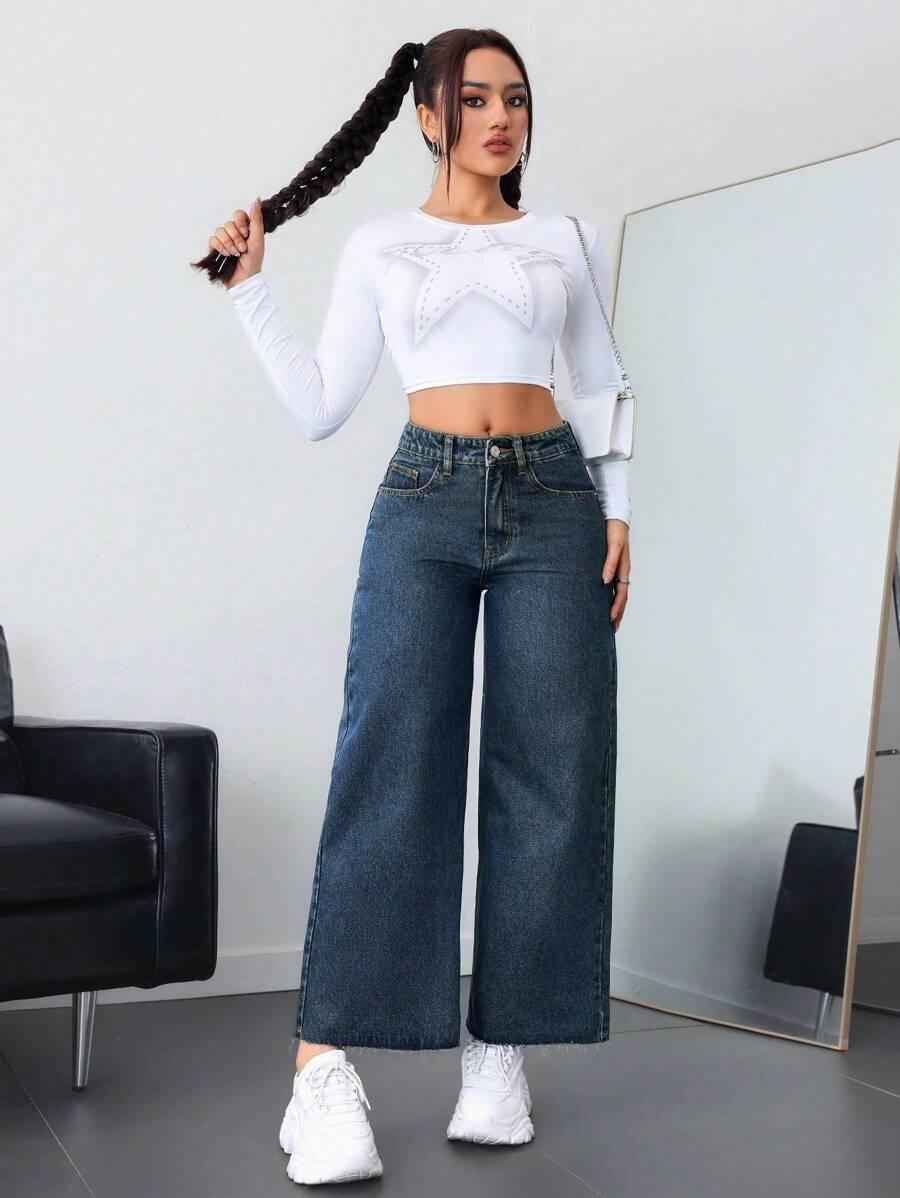 GRANATOWE SPODNIE JEANS