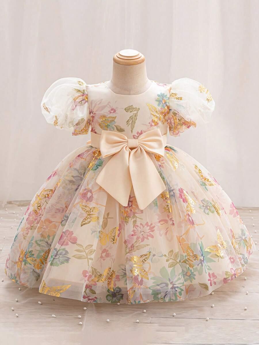 DZIEWCZĘCA ELEGANCKA SUKIENKA Z KRÓTKIM RĘKAWEM 9-12M
