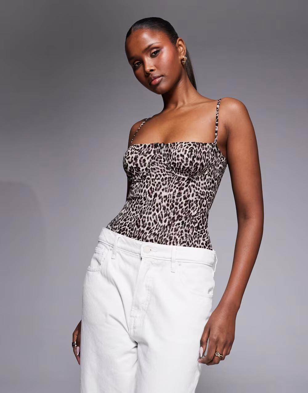 body na ramiączkach fiszbiny animal print