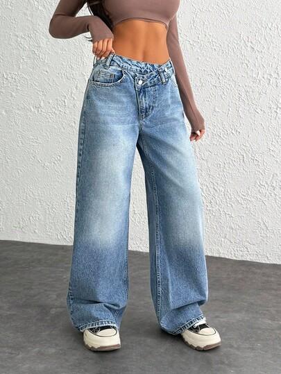 NIEBIESKIE SPODNIE JEANS ASYMETRIA