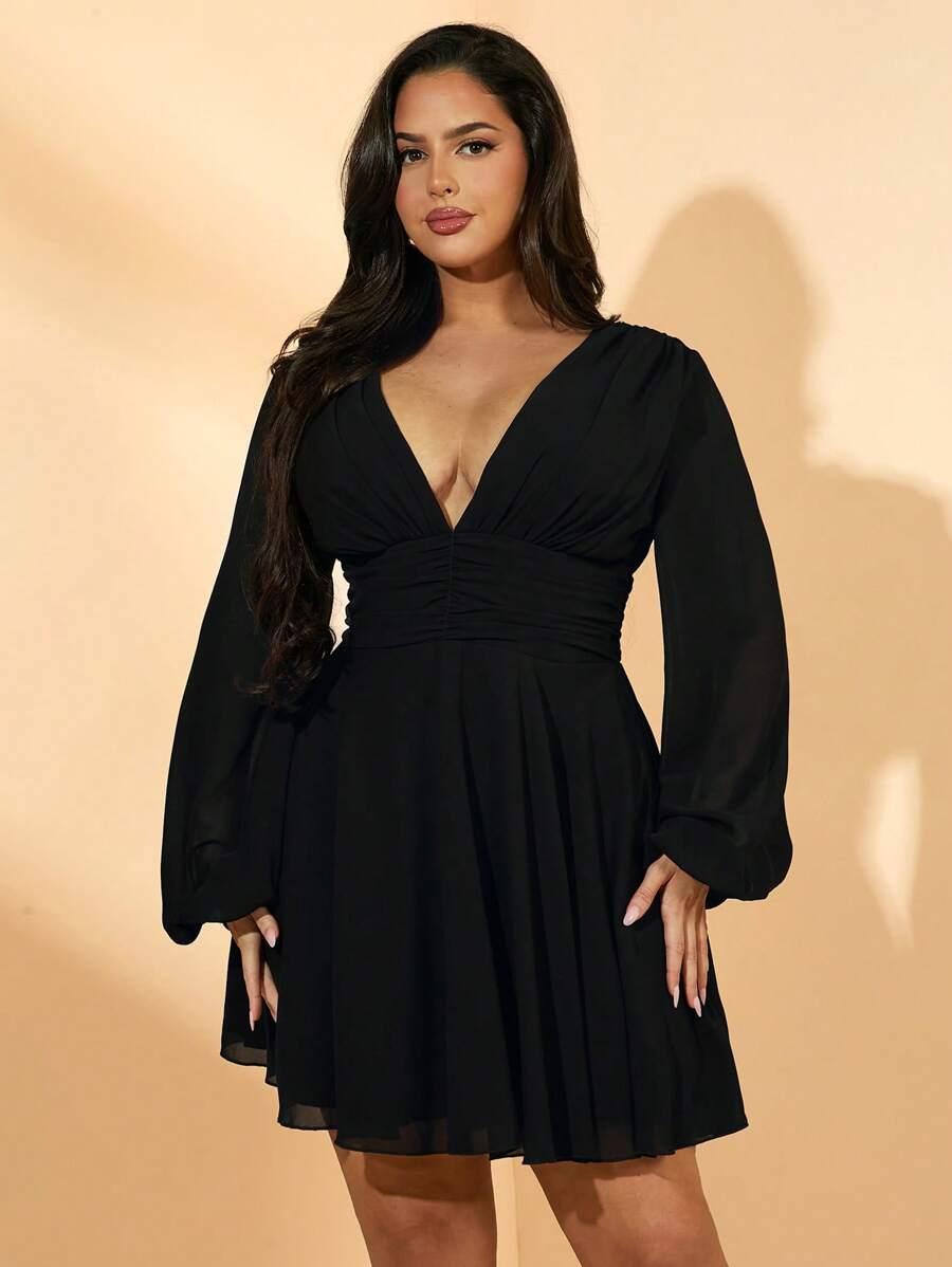 CZARNA SUKIENKA V-NECK 