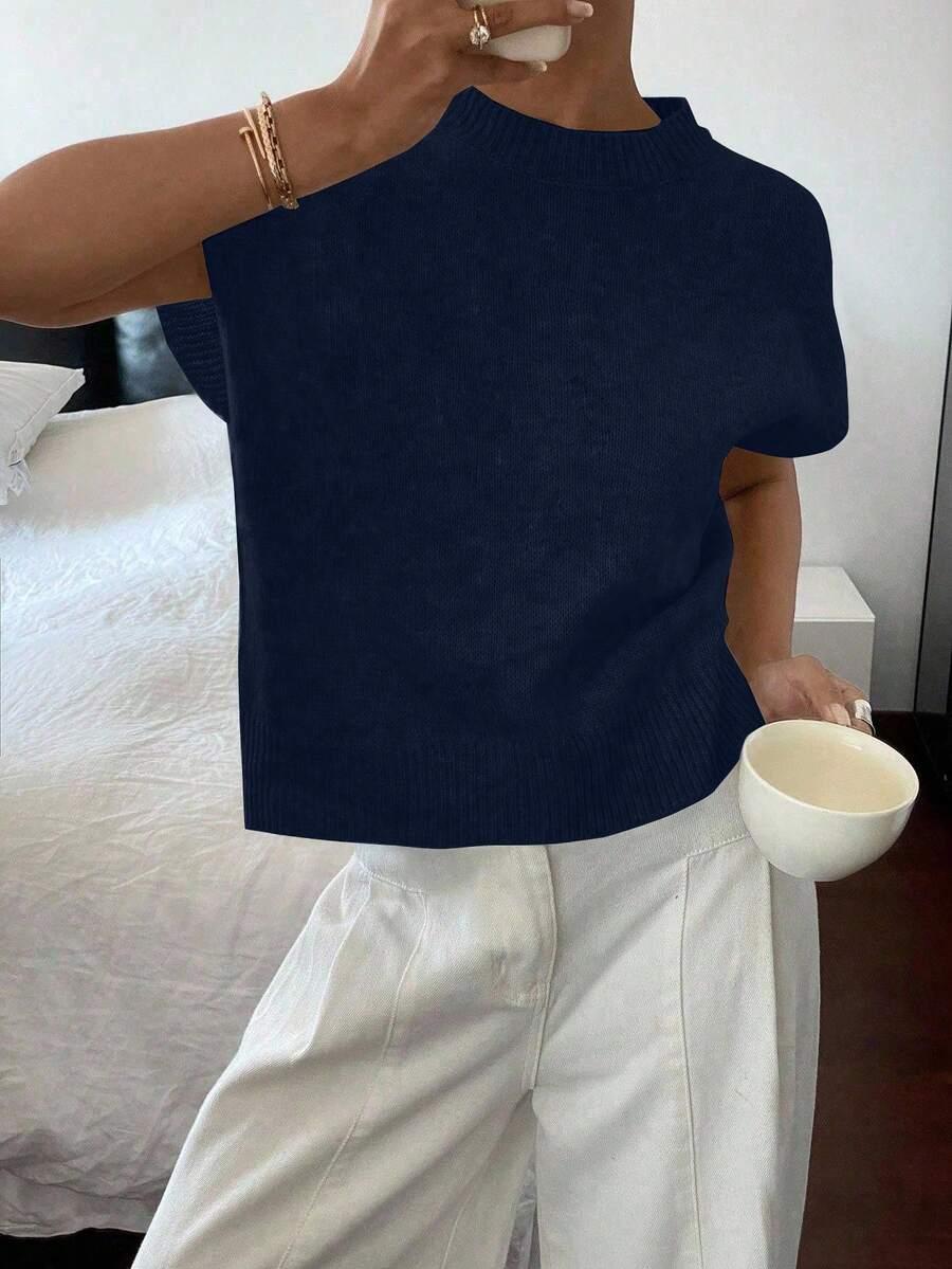 granatowy sweter krótki rękaw